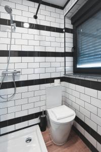 baño con aseo, ventana y lavamanos en Alma Candida 22, en Valença