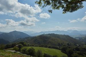 a view of a green hill with mountains in the background at Apartamentos Rurales Casa la Piedra in Collía