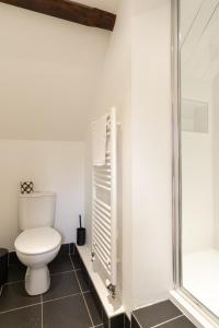a bathroom with a toilet and a shower at Colthorn Farm Cottage By Aryas Properties - Oxford in Oxford