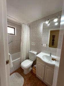 Un baño con un inodoro blanco y un lavabo. en Apart hotel Terra Valdivia, en Valdivia
