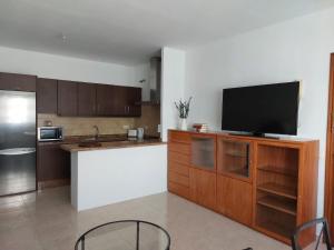 a kitchen with a flat screen tv on a counter at Mi isla bonita in Arrecife