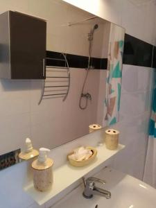 a bathroom with a sink and a mirror at Appartement d'une chambre avec jardin clos et wifi a La Trinite in La Trinité