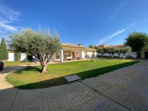 una casa con un árbol en medio de una entrada en Casa Villa Jarocha, en Recas