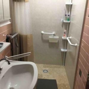 a bathroom with a sink and a shower at Logement avec parking max 7 personnes in Eauze