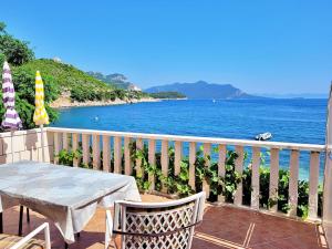 a balcony with a table and chairs and the ocean at Apartment Jelka-3 by Interhome in Trstenik +8 photos