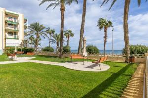 un parc avec des bancs, des palmiers et l'océan dans l'établissement Fidalsa Bella Vista, à El Campello