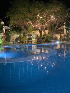 a swimming pool at night with lights on it at Kai'ala Pousada in São Miguel do Gostoso