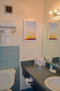 a bathroom with a sink and a toilet and a mirror at Hot Springs Hotel & Spa in Thermopolis