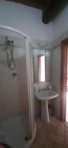 y baño con lavabo, ducha y espejo. en Casina Membrino, en Gambassi Terme