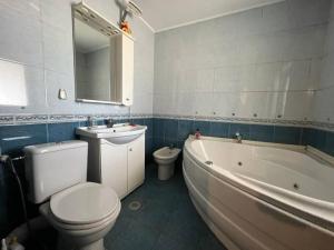 a bathroom with a toilet and a tub and a sink at Vila 8 oaspeti in Bucharest +28 photos