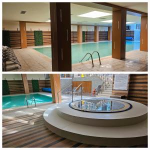 a pool with a hot tub in the middle of a building at Borovets Semiramida Garden Studio A16 in Borovets