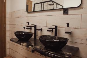 two sinks on a counter in a bathroom at IQ Apartments in Prešov