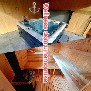 einen Blick über eine Badewanne in einer Sauna in der Unterkunft WELLNESS DOM u NÁMORNÍKA in Banská Štiavnica