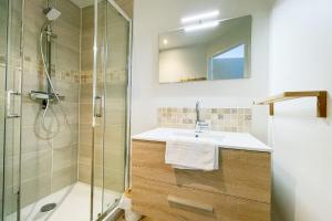 uma casa de banho com um lavatório e um chuveiro em At the heart of the essential 2 - New studio #GB em Saint-Martin-le-Vinoux