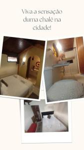 een collage van vier foto's van een badkamer bij Hospedagem San Gonzales in Sorocaba