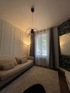 een woonkamer met een bank en een raam bij Luxury modern Appartment Paris in Maisons-Alfort