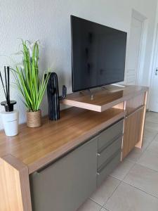 Televiisor ja/või meelelahutuskeskus majutusasutuses KANOA LODGE piscine et vue mer