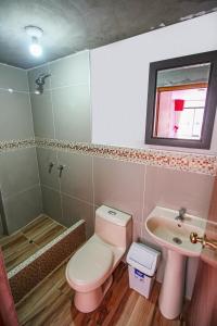 een badkamer met een roze toilet en een wastafel bij Hotel D'Gloria in Churín