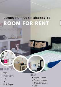 un collage de fotos de una habitación de alquiler en For rent condo popular T8 fl9 en Thung Si Kan