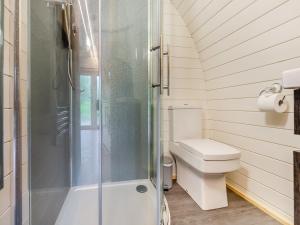 a bathroom with a toilet and a glass shower at Barn Owl - Uk45517 in Humberstone