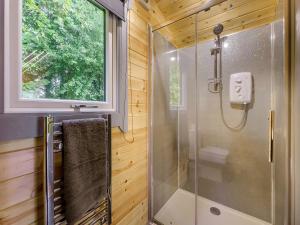 uma casa de banho com um chuveiro e uma porta de vidro em Robin - Uk45516 em Humberstone