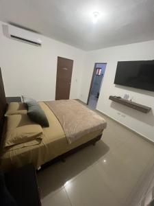 una camera con letto e TV a schermo piatto di Casa Pardo a Monterrey