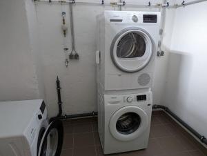 a laundry room with a washing machine and a washer at Refurbished 1BR Apartment in Limpertsberg in Luxembourg