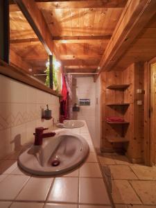 a bathroom with a sink in the middle of it at Le Doubs Chalet - Chalet Garnache - Labellisé "Pêche" in Oye-et-Pallet