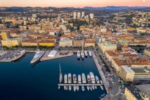 an aerial view of a harbor with boats at Area1 Center Luxury Apartment with sauna in Rijeka
