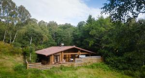 a log cabin in the middle of a forest at Beaver Creek Lodge in Aviemore