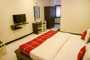 um quarto com uma cama e uma televisão em FabHotel Sparkling Pearl em Aurangabad