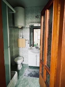 a bathroom with a toilet and a sink at Apartman Tóth György in Bačka Topola