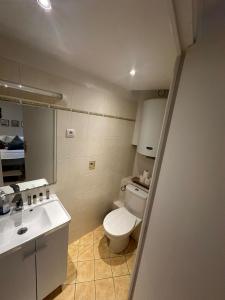 a bathroom with a white toilet and a sink at charmant 2 pièces sur deux niveaux in Paris