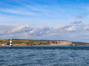 a lighthouse in the middle of a body of water at Silva in Penmon