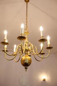 una lámpara de araña de oro colgando del techo en Primrose Hill Apartments en Londres