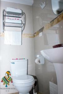 La salle de bains est pourvue de toilettes blanches et d'un lavabo. dans l'établissement ANDEAN VALLEY HOTEL, à Cusco