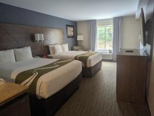 a hotel room with two beds and a window at Quality Inn & Suites Northampton - Amherst in Northampton