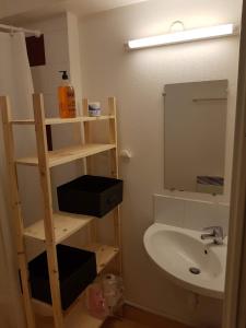 a bathroom with a sink and a mirror at Le studio 1800 aux pieds des pistes in Puy-Saint-Vincent