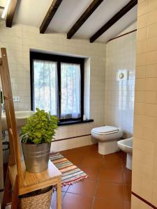 a bathroom with a toilet and a tub and a sink at Apartment in Villa La Carruba in Rivergaro