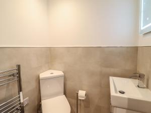 ein Badezimmer mit Toilette und Waschbecken in der Unterkunft Bryn Eglwys Cottage in Tywyn + 20 Fotos