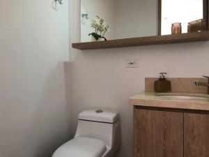 a bathroom with a toilet and a sink at Apartamento amoblado- Marawi 806 in Armenia