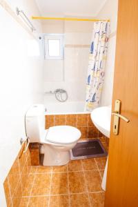 a bathroom with a toilet and a sink at Alexandros Apartments in Paralía Proastíou