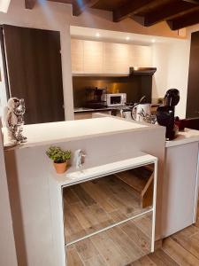 eine Küche mit einer weißen Arbeitsplatte in einem Zimmer in der Unterkunft LA MARIEFACTURE - Comme dans les étoiles in Boulay - Moselle