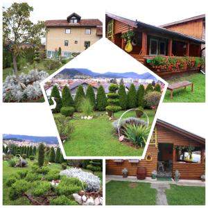 a collage of four pictures of a garden at Romansa in Pale