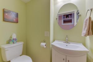 a bathroom with a toilet and a sink and a mirror at WNC French Broad RiverWalk Retreat with WiFi in Hot Springs +29 photos