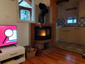 a living room with a fireplace and a tv at Kuća za odmor Bella in Sotin