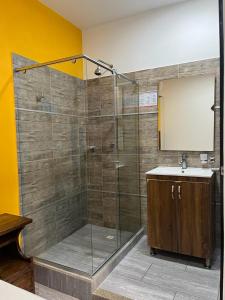 een badkamer met een douche en een wastafel bij HOTEL PH GIRARDOT in Girardot