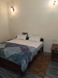 ein Schlafzimmer mit einem großen Bett in einem Zimmer in der Unterkunft BAGH VILLA HOME STAY in Rājgarh