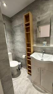 ein Badezimmer mit einem weißen Waschbecken und einem WC in der Unterkunft 179 church Road in London