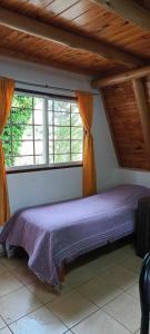 1 dormitorio con 1 cama de color púrpura en una habitación con ventanas en Alpes San Rafael en San Rafael